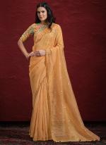 Jacquard Silk Orange Wedding Wear Hand Work Saree ( Stitched Blouse )